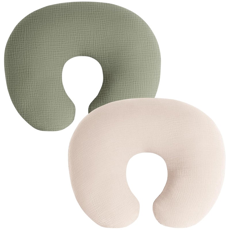 Coreeky Muslin Nursing Pillow Covers, 2 Pack, Soft & Adorable Slipcovers with Zipper Closure, 100% Cotton Covers for Breastfeeding Pillows (Pistachio) - Image 1